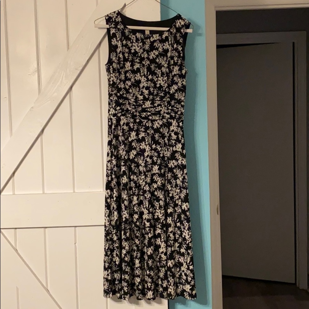 Black and white floral calve length dress